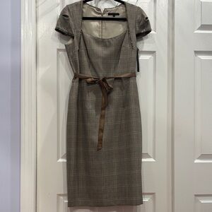 David Meister Plaid Midi Dress in Brown and Cream